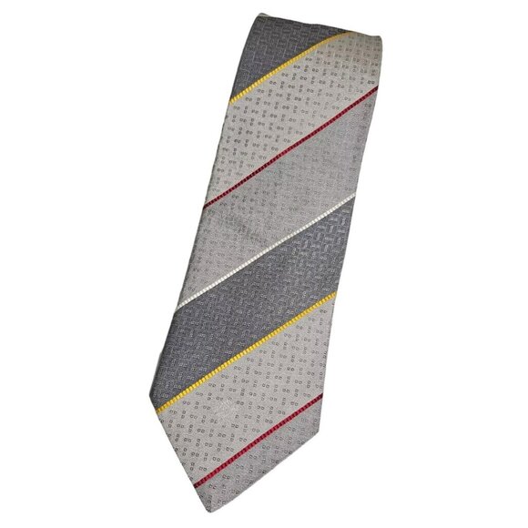 VERSACE Men's 100% Silk Necktie LUXURY Gray Striped Geometric Logo W:3.7